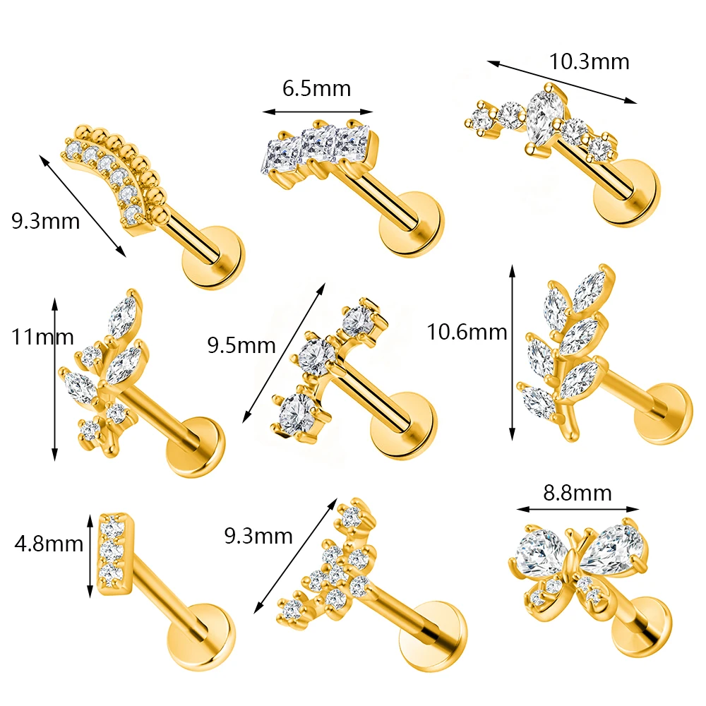ASTM F136 Titan Blumen und Blätter Zirkonia Ohrknorpel-Lippenstecker Modischer Ohrring Körperschmuck für Frauen – Detail 2