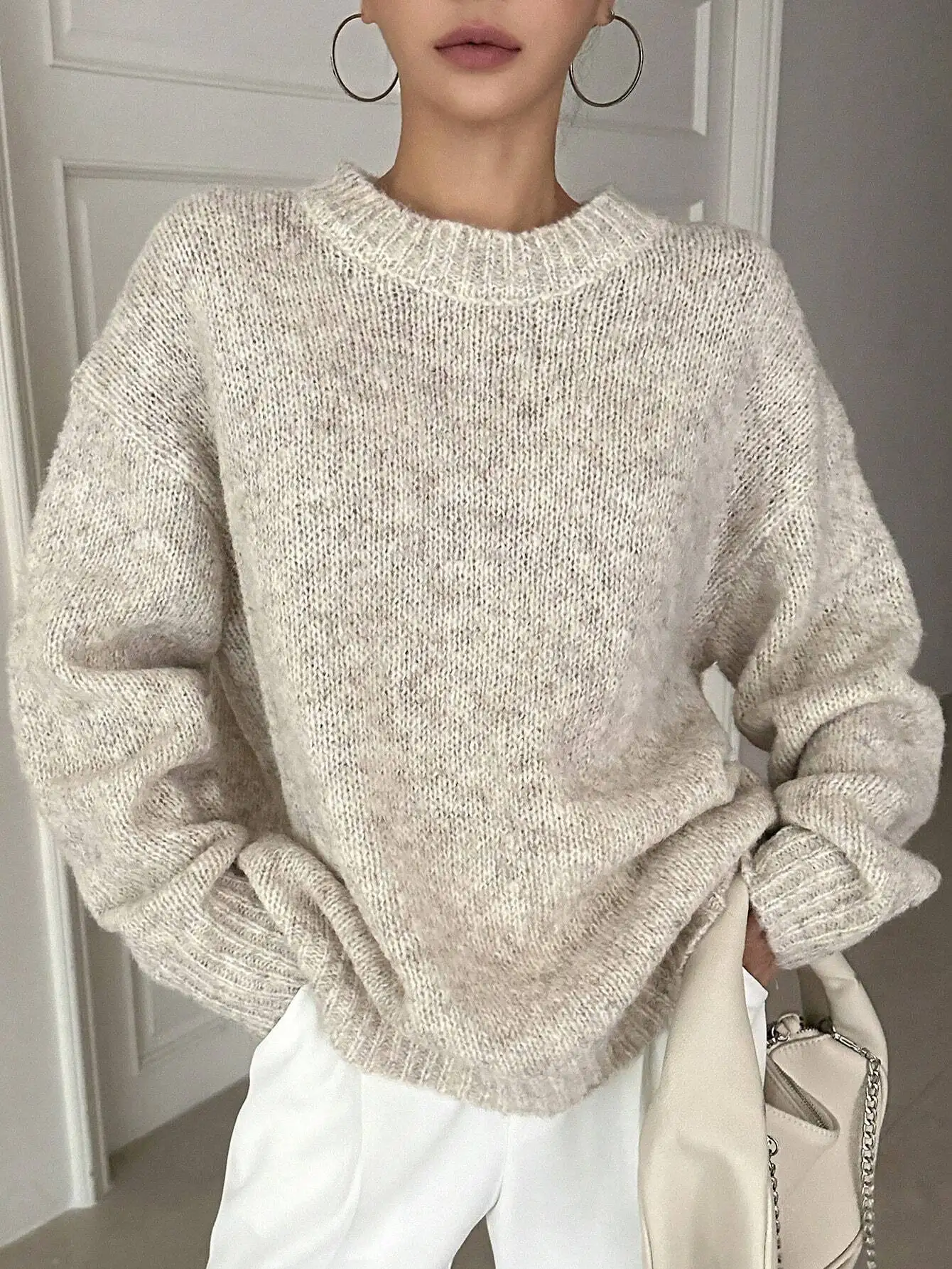 

Solid Drop Shoulder Sweater,Long Sleeve Tops,Fall Clothes