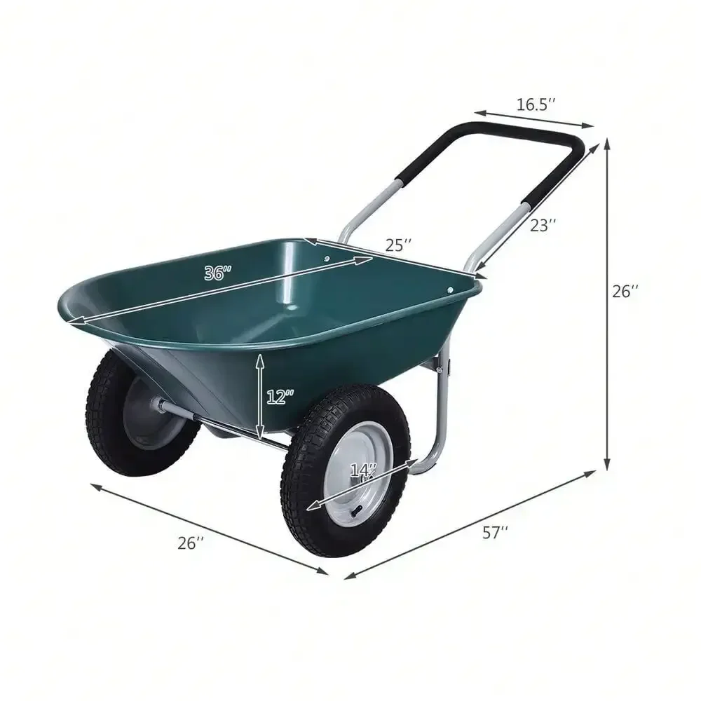 2 Tire Wheelbarrow Garden Cart Heavy-duty Dolly Utility Cart Green