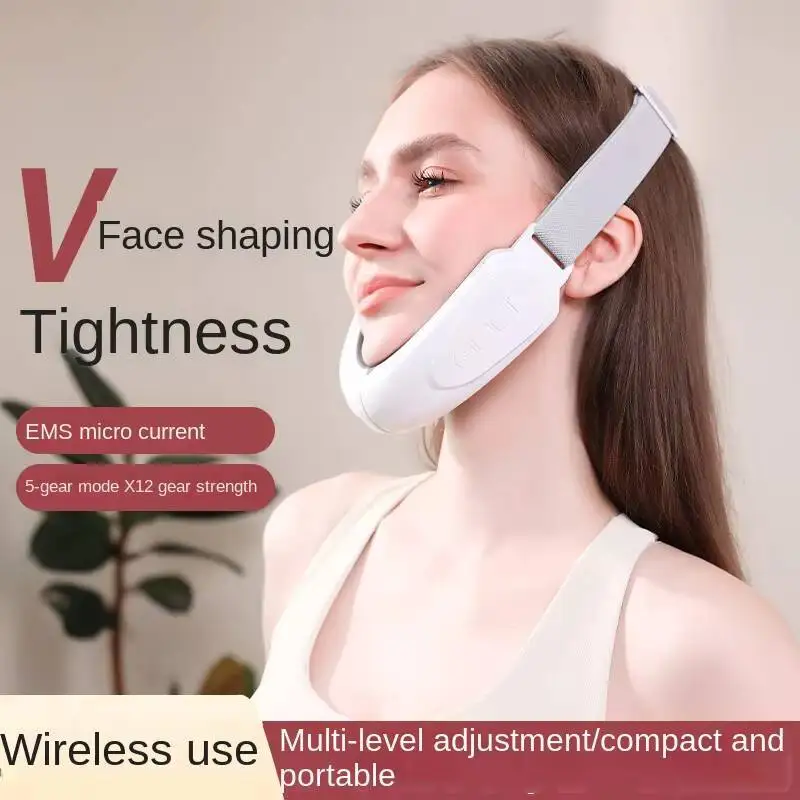 Appareil de tonification du visage à microcourant EMS, masseur de vibrations chauffantes en forme de V, réducteur de Double menton, usage domestique, soins de beauté