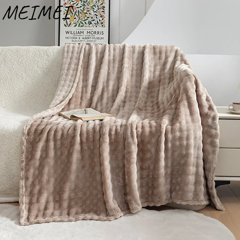 

Double-sided Coral Fleece Leisure Air-conditioning Blanket Four Seasons Nap Sofa Cover Blanket Soft Bubble Rabbit Fleece Blanket