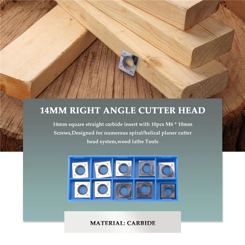 Y17A 10Pcs 14Mm Square Straight Carbide Cutter Insert With 10Pcs M610mm Screws For Wood Working Spiral/Helical Planer Cutter Hea
