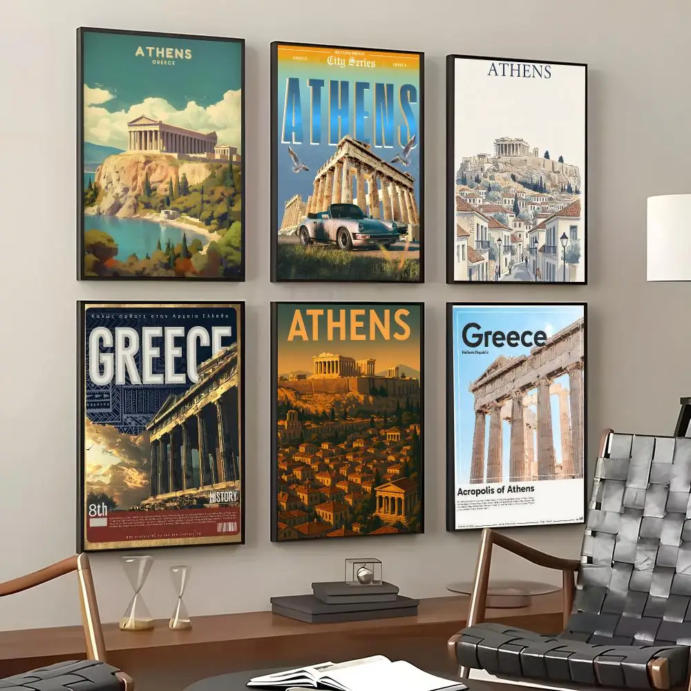 Point of Interest Parthenon Poster Self-Adhesive Waterproof Wall Stickers, Coffee Bar Home Wall Decor