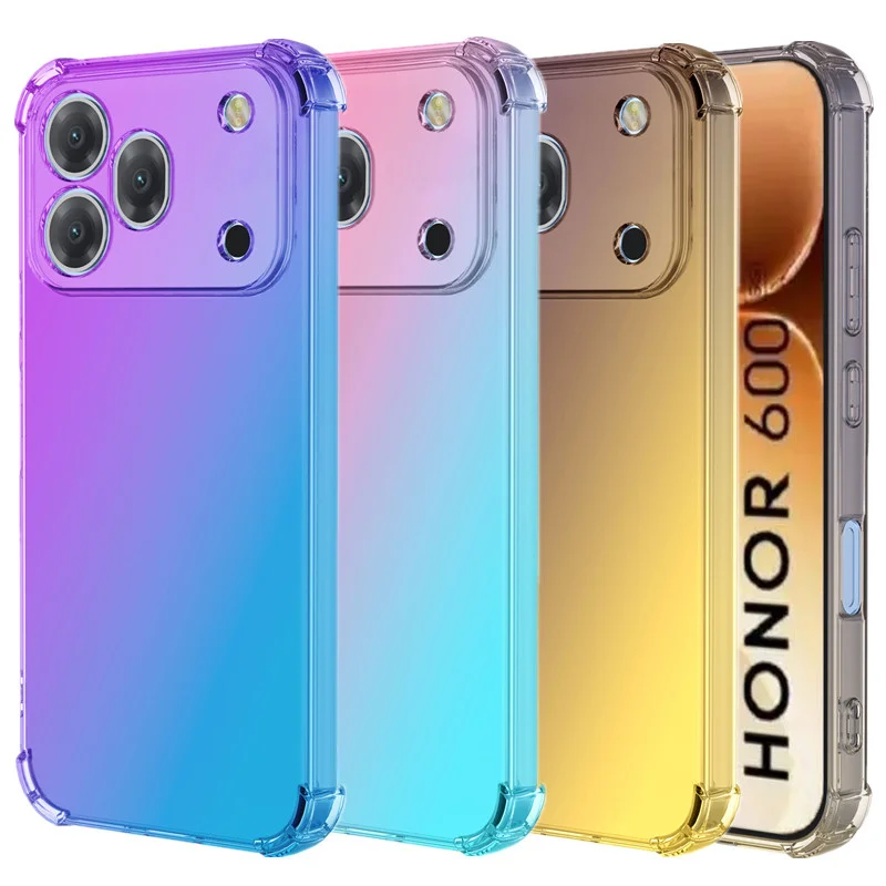 Vier-Ecken-stoßfeste TPU-Hülle mit Farbverlauf für Honor 600 Pro 600 Lite 600e, schützende transparente Abdeckung, Fundas Coque Capa