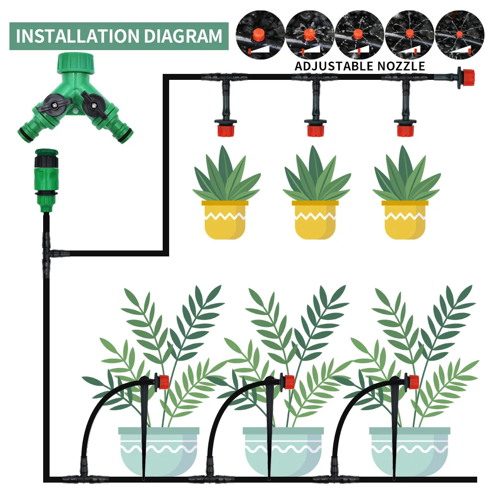 Greenhouse 15M-30M DIY Drip Irrigation System Automatic Watering Garden Hose Micro Drip Watering Kits with Adjustable Drippers