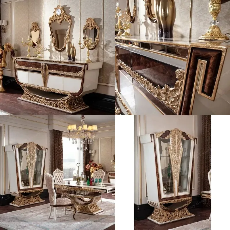 Luxury Traditional High Quality Solid Wood Handmade Durable Dining Side Cabinet Guangzhou Restaurant Furniture