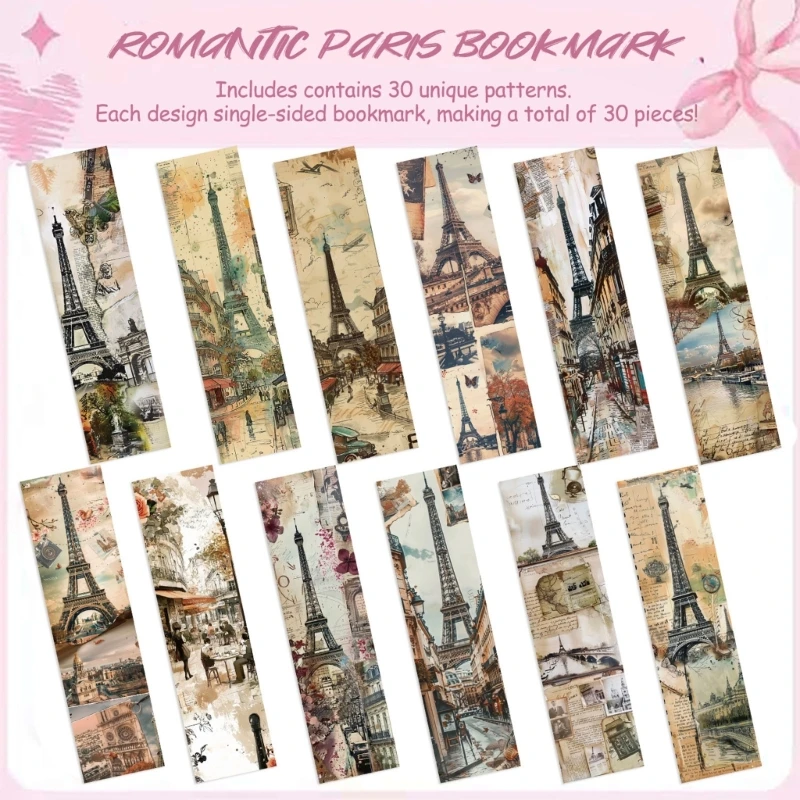  Pack of 30 Waterproof Vintages Paris Bookmarks for DIY Journaling and Reading