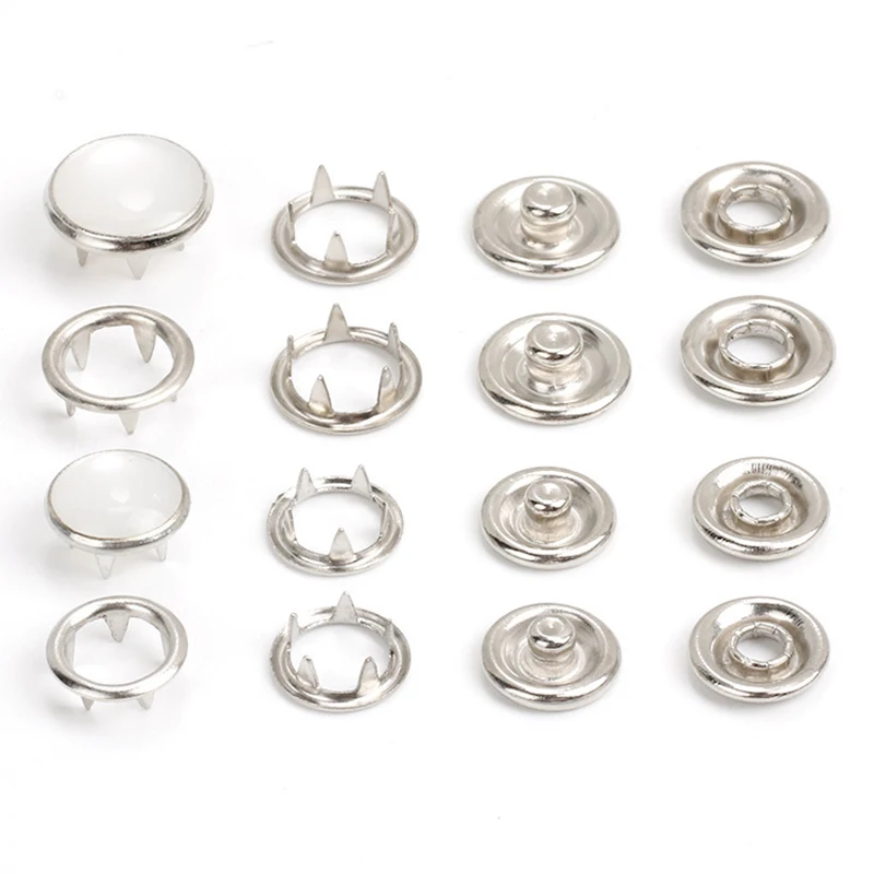 100sets 9.5mm Silver Brass Fastener Snap Press Stud Cap Combined Button Snap Button Suit for Shoe Bag Wallet Garment