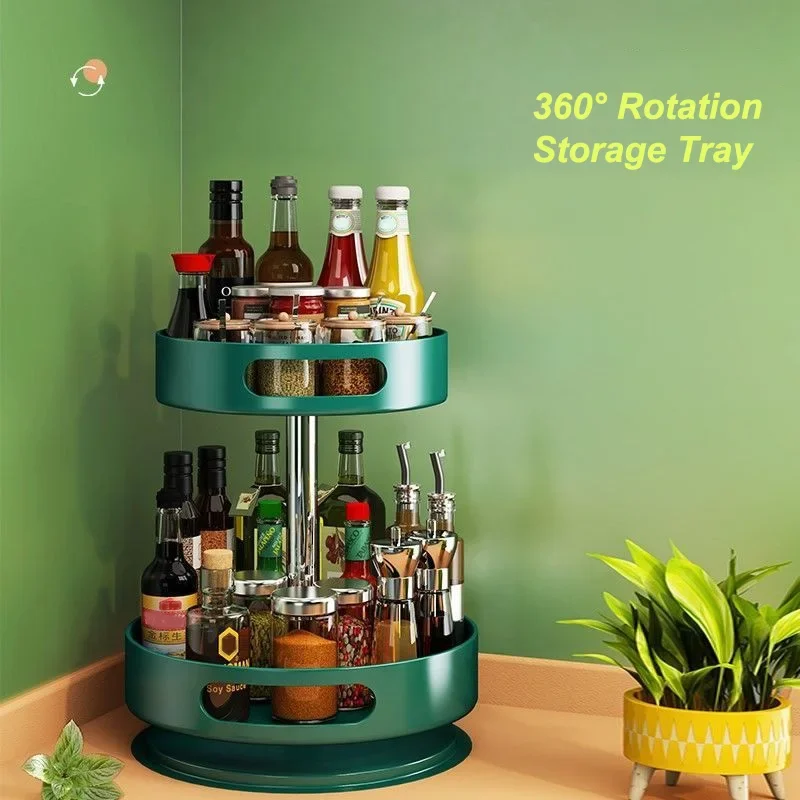 

Kitchen 360-degree Rotating Spice Rack Multi-layer Countertop Spice Organizer Home Use Skin Care Perfume Round Storage Box