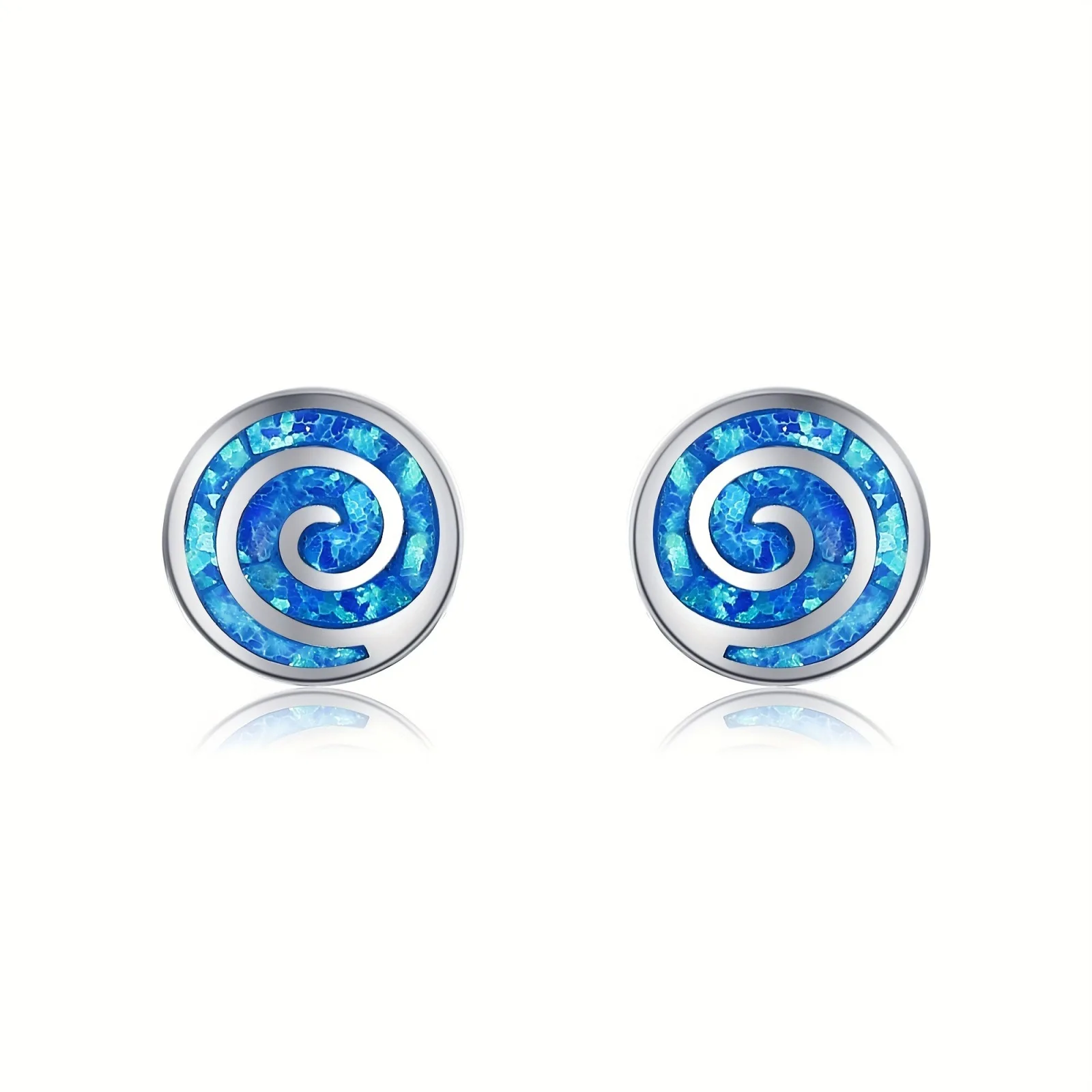 Greek Key Meander Symbol Stud Earrings,Blue Opal Eternal Life Jewelry,Silver Plated Hypoallergenic Ear Studs Jewelry Gift
