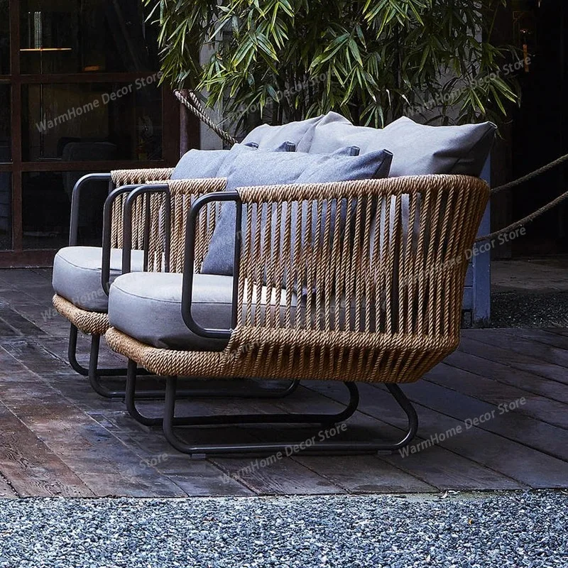 

Courtyard Outdoor Homestay Sofa Waterproof Sun-proof Rattan Chair Living Room Wabi-sabi Style Leisure Outdoor Balcony Furniture