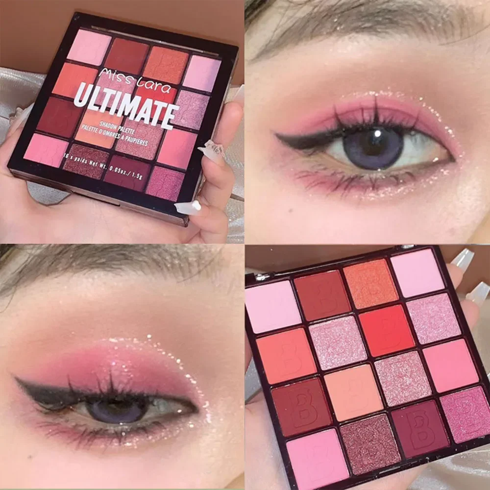 Miss Lara-paleta de sombras de ojos, 16 colores, perlado, mate, brillo, sombra de ojos, resaltador, brillo pigmentado, maquillaje portátil