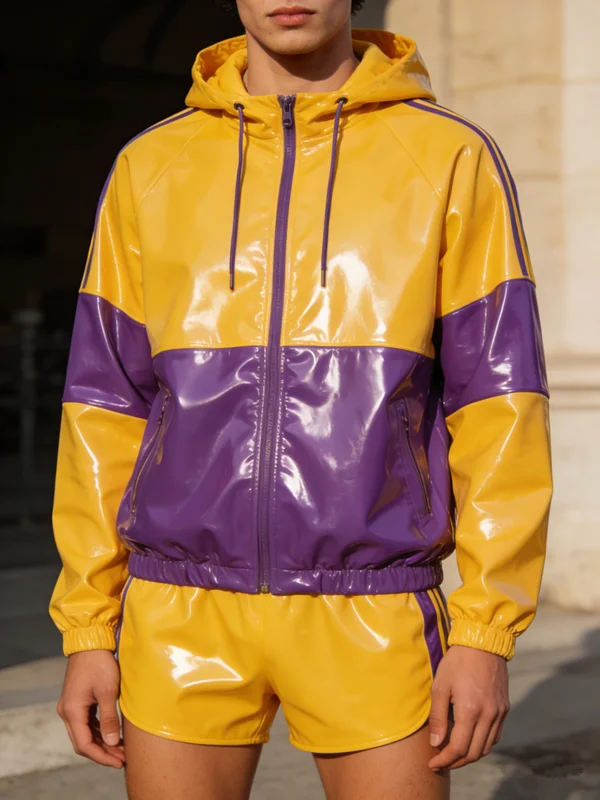 

Latex Sporty Set – Hooded Jacket & Shorts for Men's Cosplay, Cyberpunk Events & Party Looks