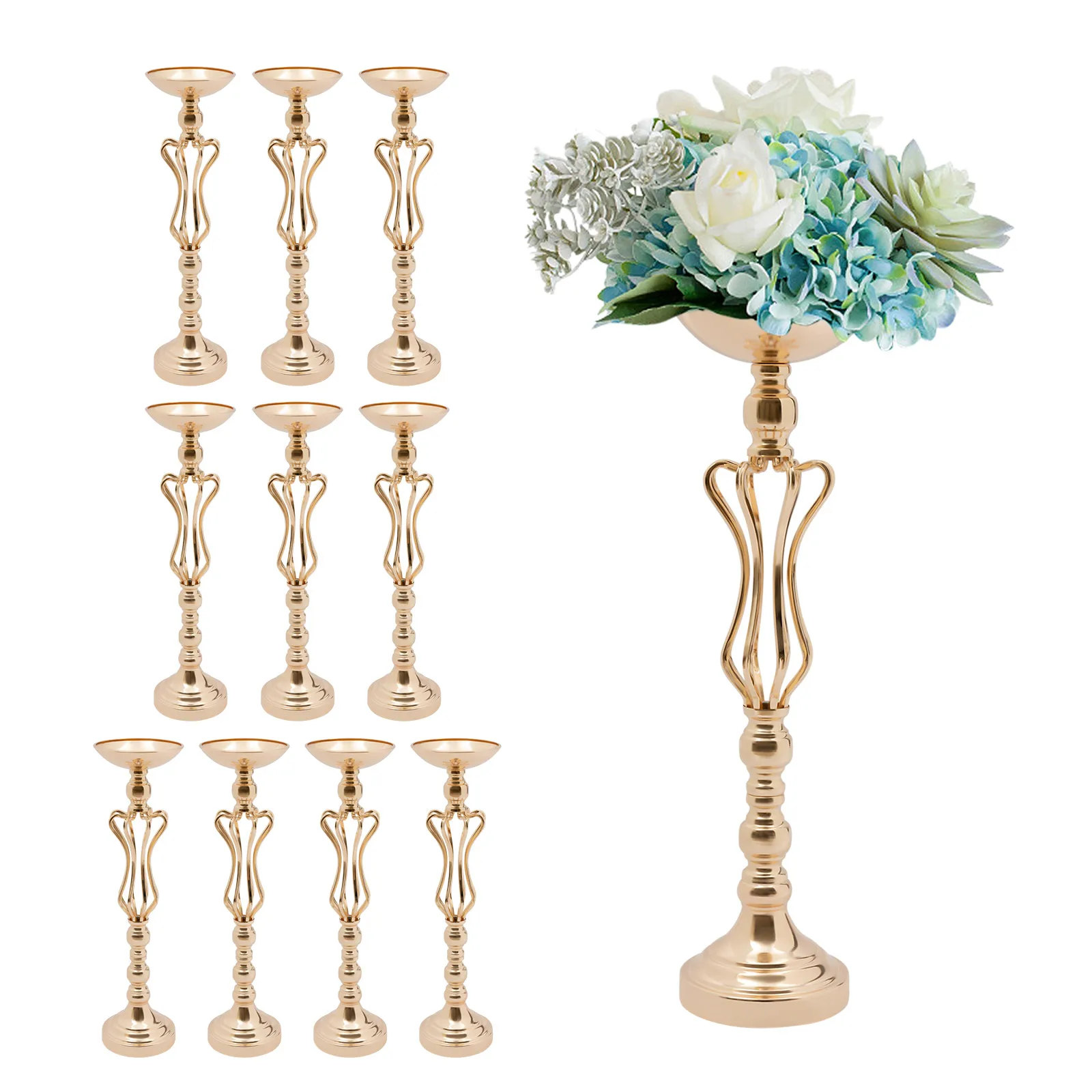 

10 предметов, золотые металлические вазы, железные свадебные центральные элементы 14*55 см, отдельно стоящие для свадебного стола, свадебного декора