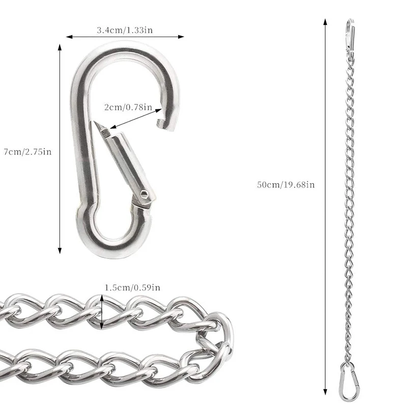 Hanging Chair Chain With Carabiner-2 Pack Stainless Steel Hanging Kit Heavy Duty For Punching Bags Hammock Swing Sandbag