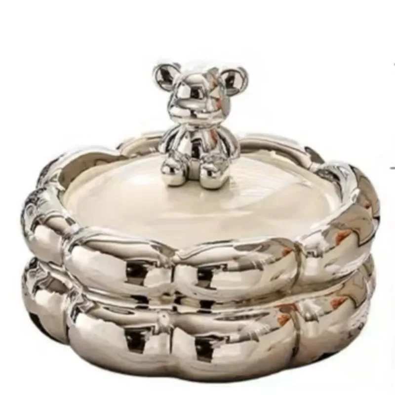 Bear‑Shaped Circular Candy‑Style Ashtray, Dust‑Proof Creative Decor for Home Living Room Office