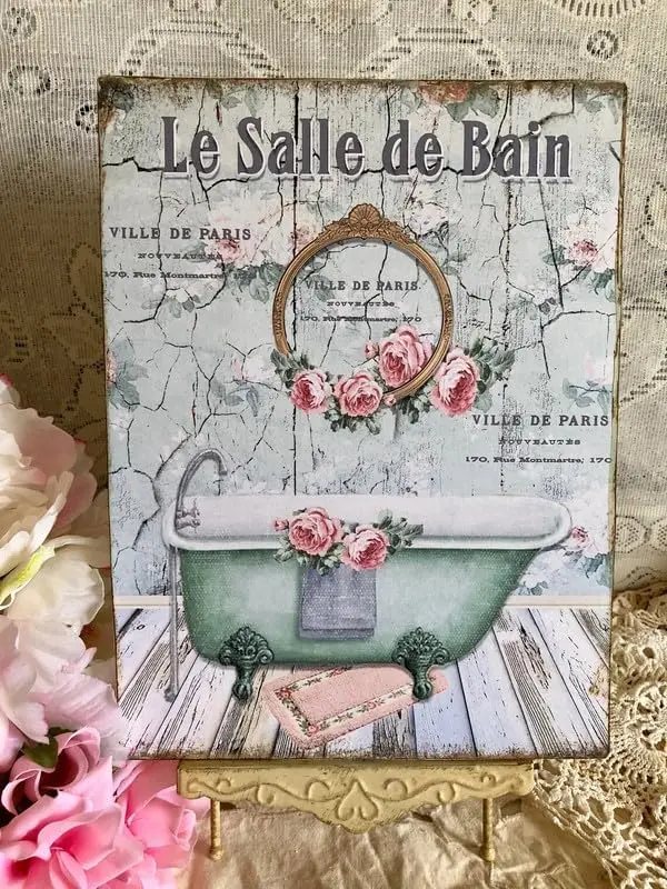 Shabby Chic, French Country, Le Salle De Bain, Bath Tub, Plaque Sign Decorative Retro Metal Tin Sign Vintage Sign for Home Coffe