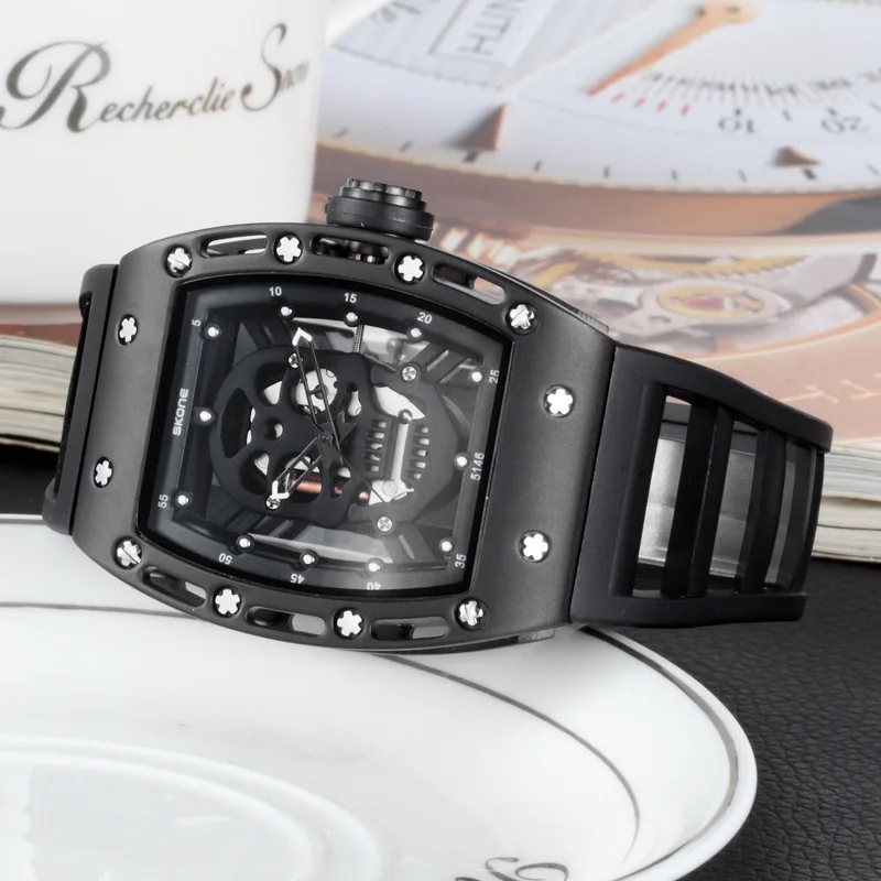 Reloj con cubo de vino para hombre, reloj Richard para hombre, el mismo estilo, cinturón de goma con calavera, Esfera Grande, reloj de moda para estudiantes para hombre