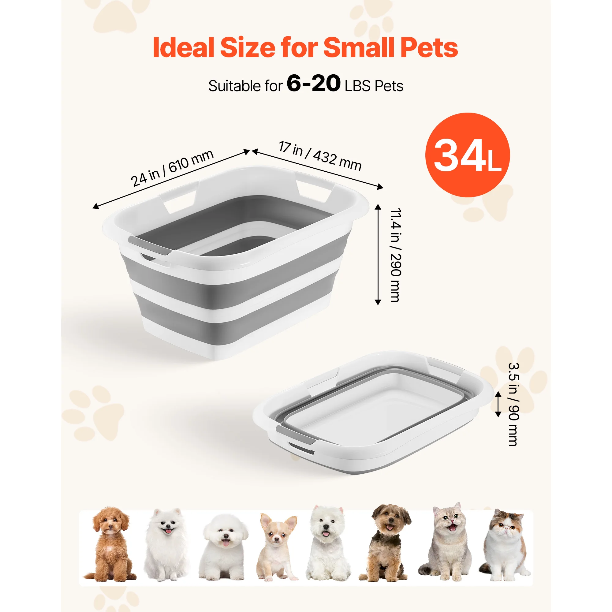 VEVOR Dog Bathtub Collapsible Dog Bath Tub Portable Space-saving Built-In Drainage Hole for Small Pet Puppy Doggie Outdoor