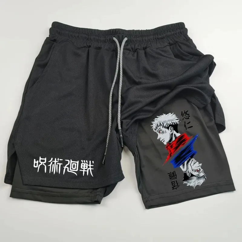 Jujutsu Kaisen Anime Graphic 2-in-1 Compression Shorts for Men Quick Dry Lightweight Gym Performance Shorts Athletic Activewear