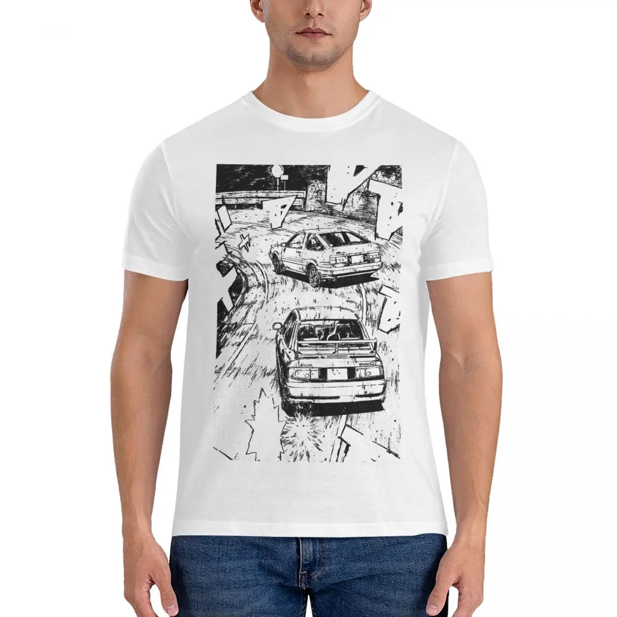 Men's Initial D Manga Panel AE86 VS RX7 T Shirt J-JDM 100% Cotton Tops Novelty Short Sleeve O Neck Tee Shirt Unique T-Shirt