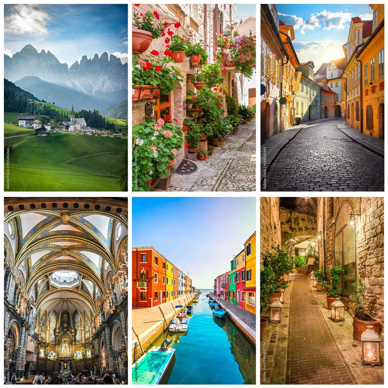 NITREE Art Cloth Background European Landscape Famous Scenic Spots Street Night Scene Photography Background Props OZ-19