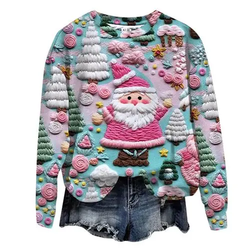 

New Cisas Women's S Claus Print Sweatirt Hoodie Autumn Faionable Knitted Pullover ex Sle Winter Warmth