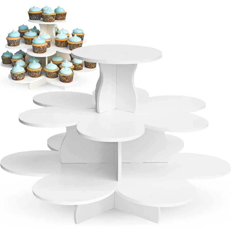 

Adjustable Reusable 3 Tier Flower Cupcake and Dessert Tower Display Stand White Holds up to 48+ Cupcakes Weddings Parties Holid