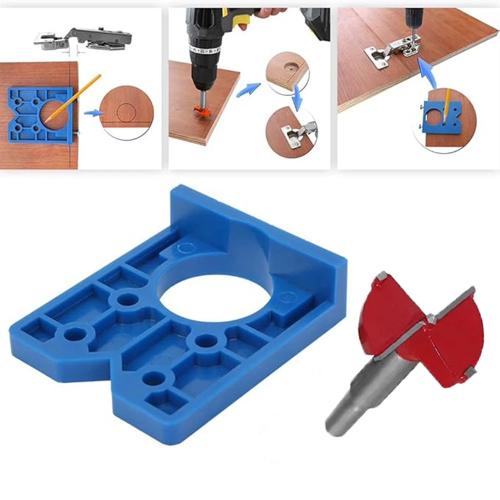 1-10Pcs 35mm Hinge Hole Drilling Guide Locator Template Tool Drill Bits Woodworking Door Hole Opener Cabinet Accessories Jig view 5