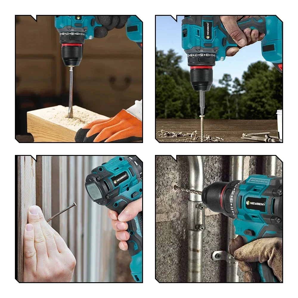 NEWBENY 21+2 Torque 10mm Brushless Electric Impact Drill Multifunctional Cordless Screwdriver For Makita 18V Battery