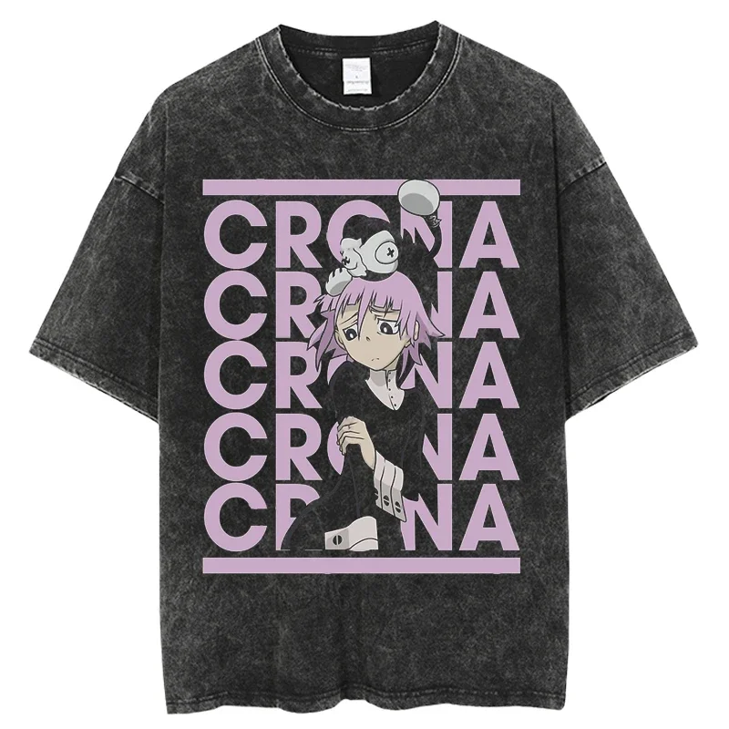 Soul Eater Manga Graphic T-shirt Vintage Washed Gothic Anime Unisex Oversized Crew Neck Cotton Short Sleeve Tee Tops Hot Sale