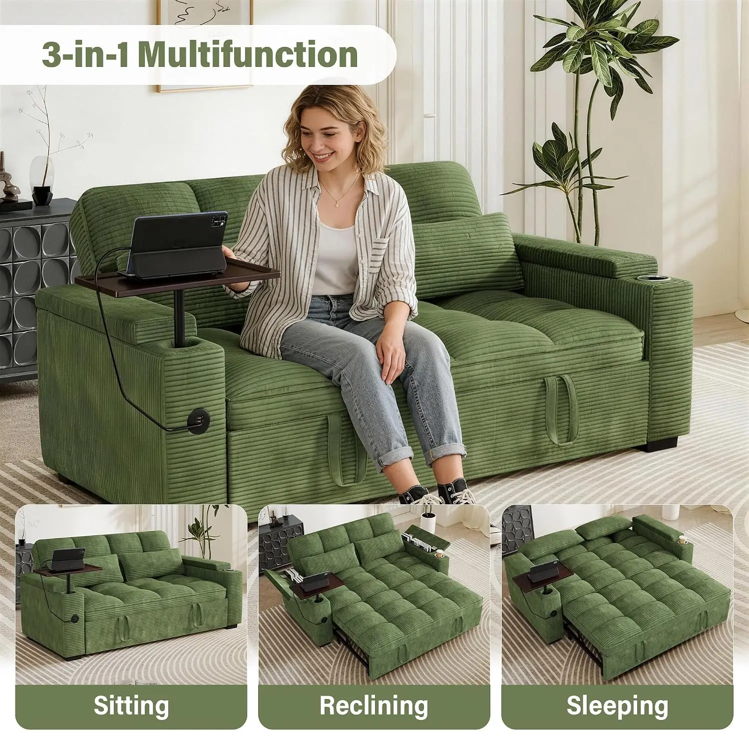 65'' Sleeper Sofa With Cup Holder For Apartments, Customized - view 6