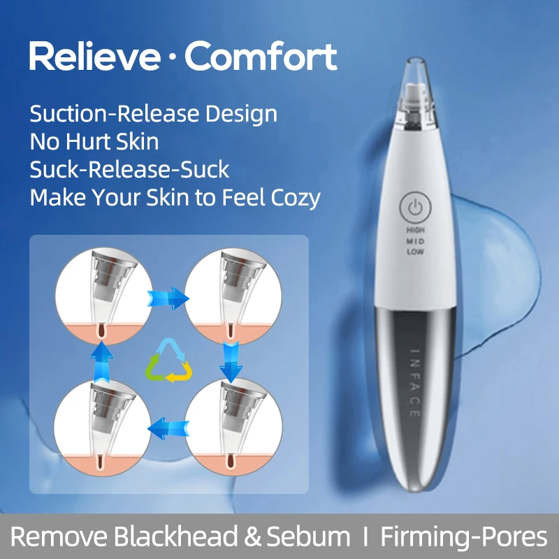 Inface Blackhead Remover Vacuum Pore Cleaner Pore Pimple T Zone Dermabrasion Removal Acne Sebum Skin Care Beauty Tool USB charge