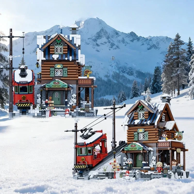 【 Puzzle Building Blocks 】 Mountain Top Hotel Toy Street View Building Model Puzzle Building Blocks Decoration Gift