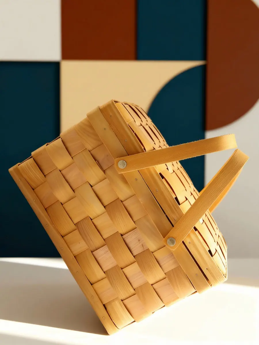 Wicker Woven Picnic Basket Storage Outdoor Halloween Christmas New Year Bread Storage Basket Fruit Storage Basket Wooden