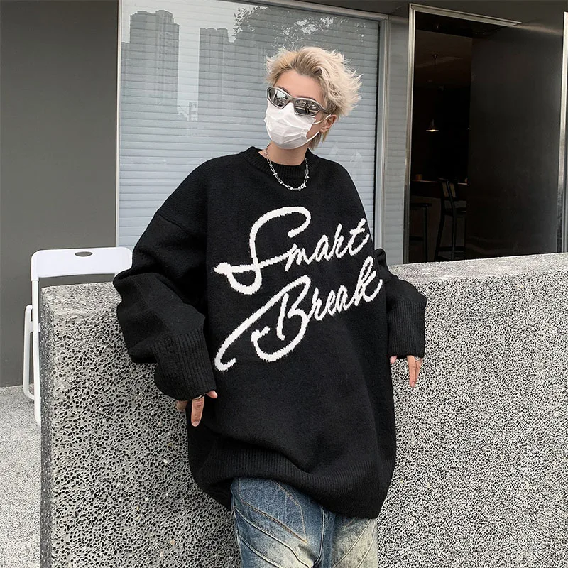 Pullover Männer Herbst Amerikanischen Retro Oansatz Alle-spiel Chic High Street Strickwaren Mode Hip Hop Harajuku Beliebte Langarm täglichen