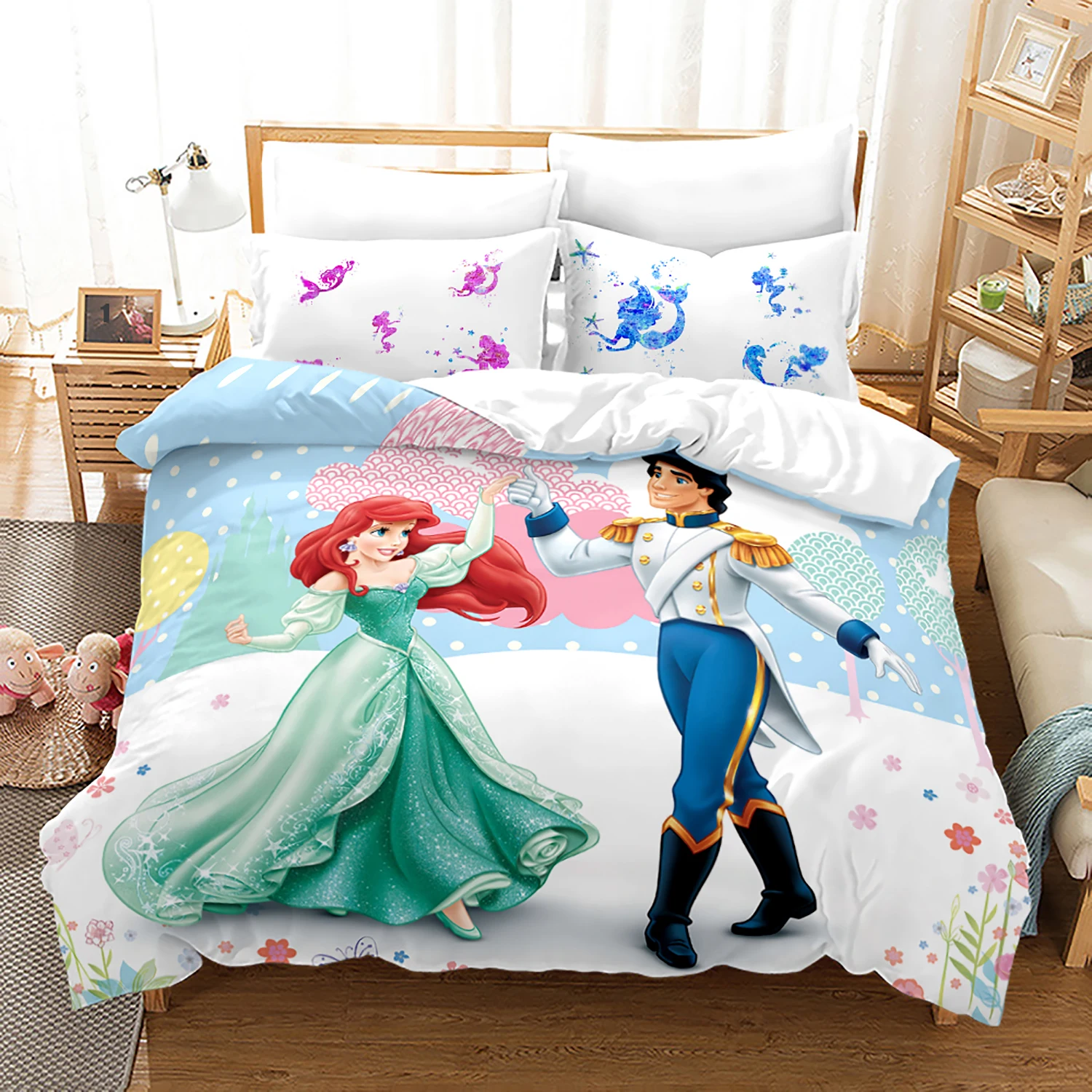 Ariel Princess bedding set, Disney  Little Mermaid , 3D print, with pillow cover, for children adults, for single bed Double bed