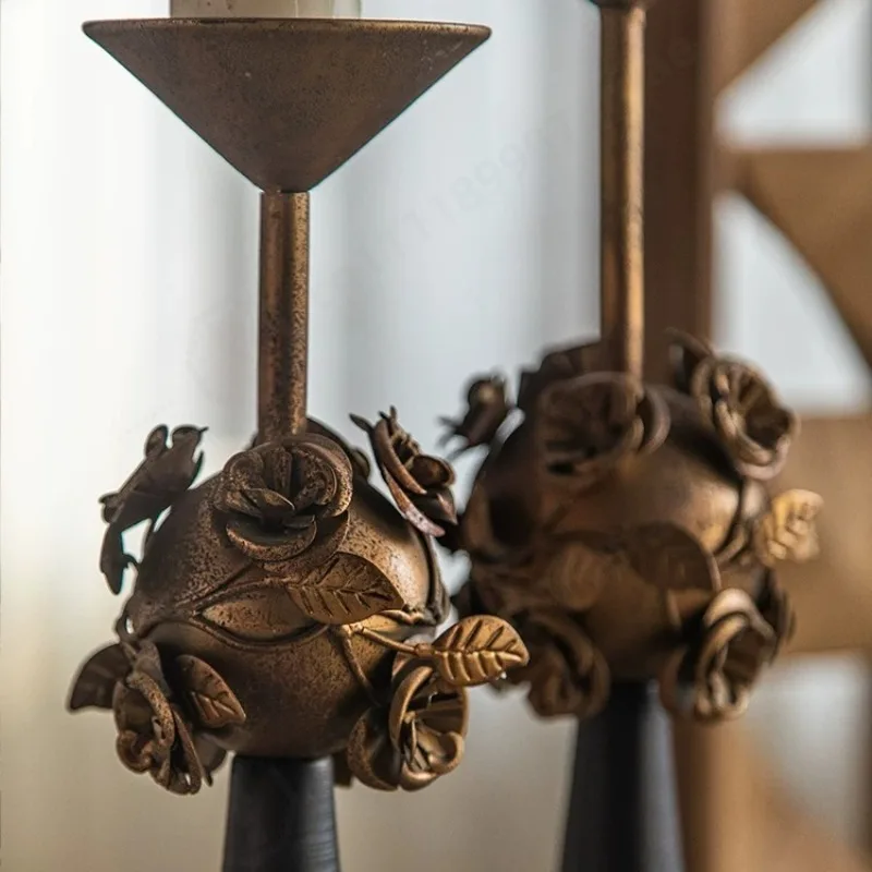 European Retro Iron Candelabra, Distressed Handmade Candle Holder, Romantic Luxury Decor for Living Room & Home
