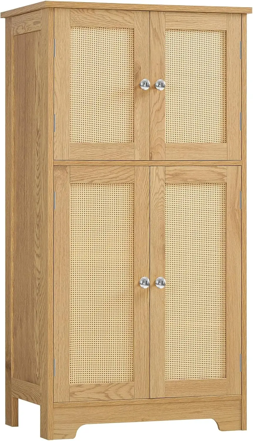 خزانة تخزين، خزائن الروطان مع رفين قابلين للتعديل و4 أبواب، خزانة حمام، خزانة، خزائن أرضية لغرفة المعيشة