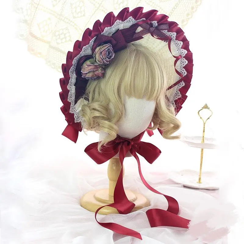 

Lolita Hat Maid Cap Lace Straw Bonnet Women Summer Girls Cut