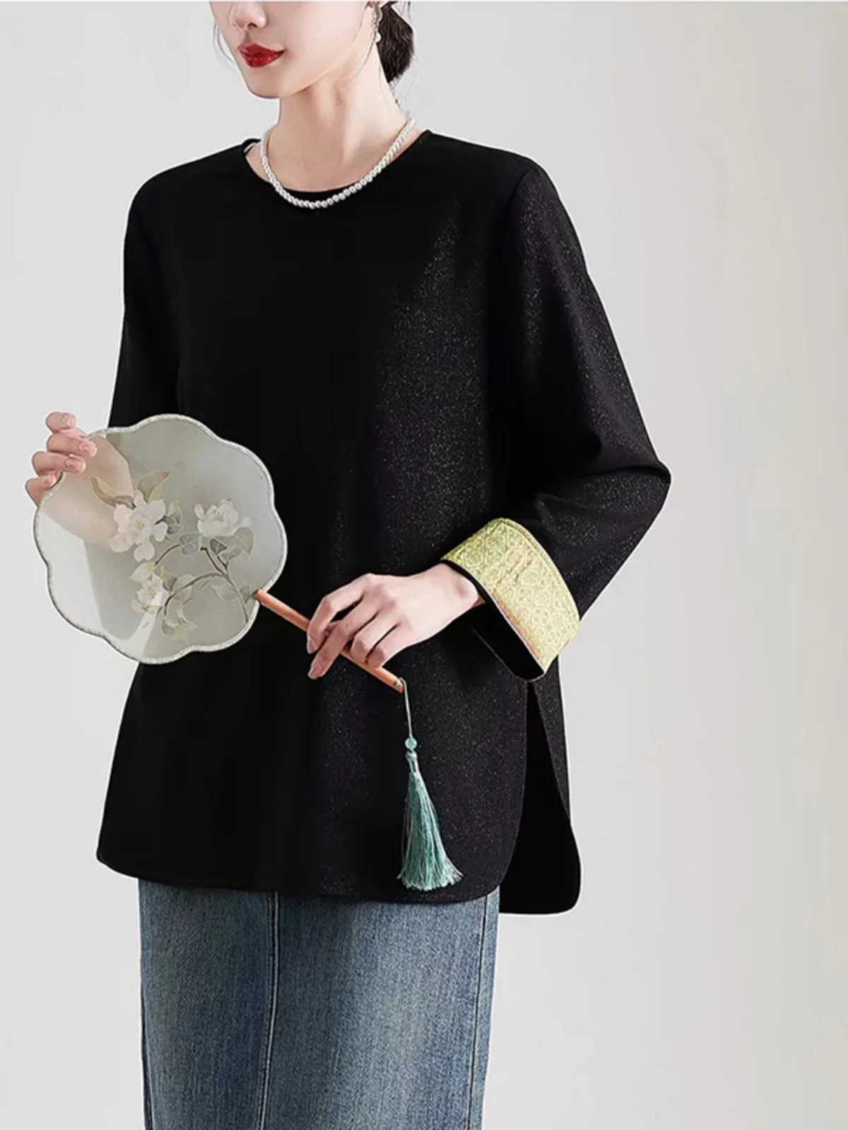 

Женская футболка большого размера со звездами, повседневная футболка Nine-Quarter Sve, круглый весенний топ, удобный свободный крой