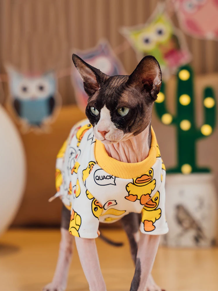 Clothing for Cats Spring Cotton Sweatshirt Long Sleeves Coat for Sphynx Fashion Yellow Baby Duck T-shirt for Kittens in Summer