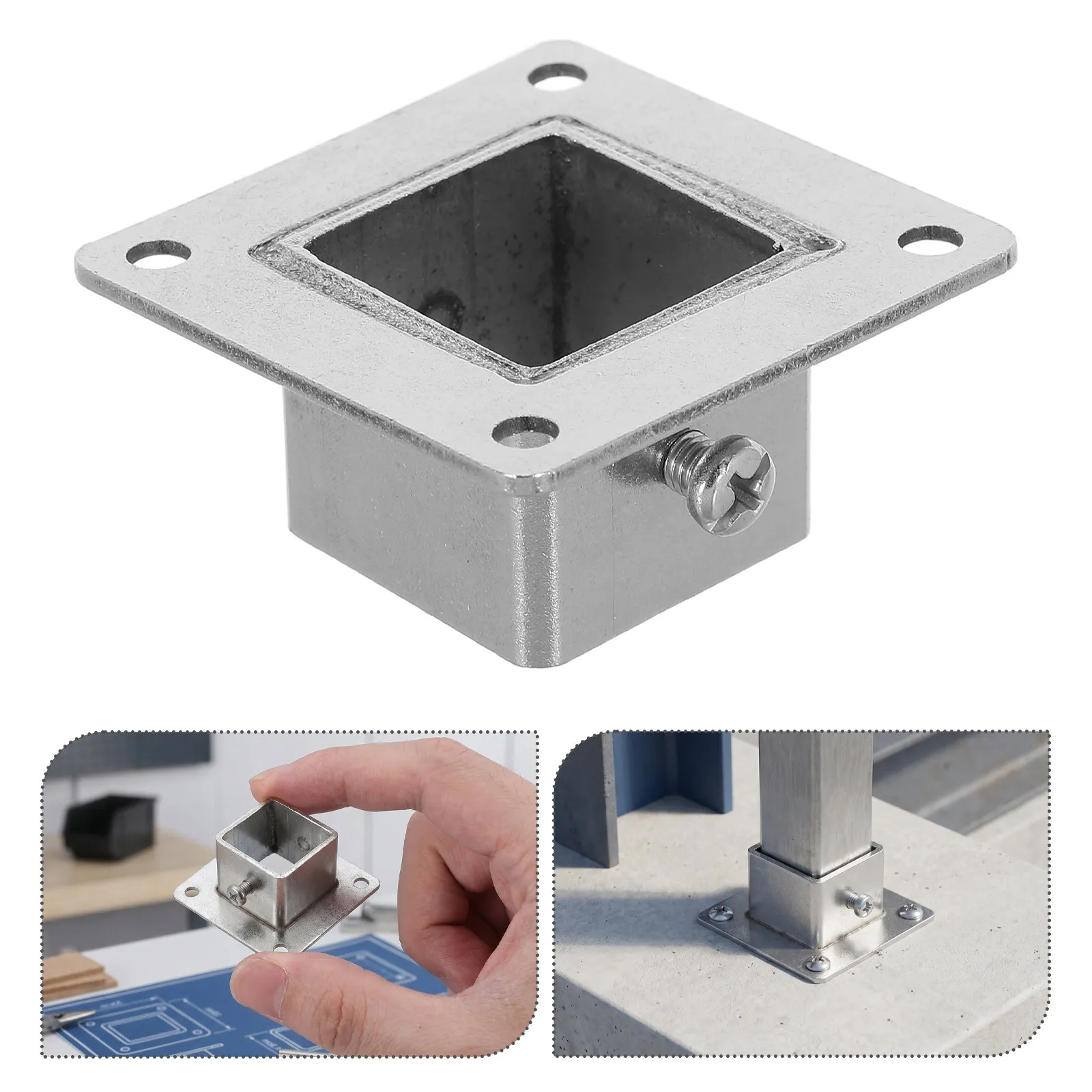 4Pcs Square Post Base Bracket Heavy Duty Metal Tube Base Plate for Deck Fence Rail Railing Support Sign Post Anchor