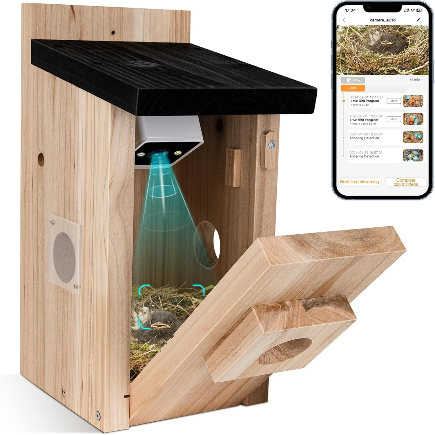 Vogelhuis voor buiten met HD-camera, nestkast voor in de tuin, geschikt voor buitengebruik, automatische vogelvideo-opname met bewegingsdetectie en APP
