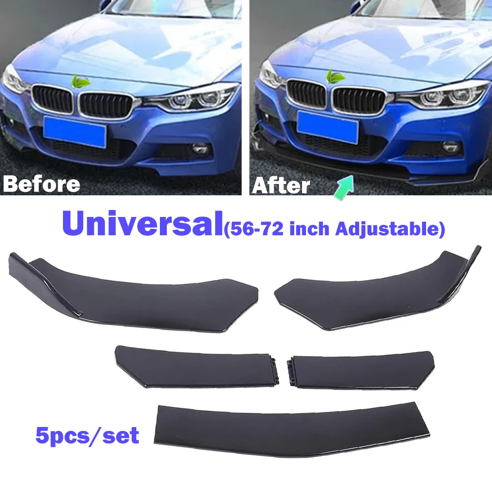 

Universal Front Bumper Lip Spoiler 5pcs ABS Splitter for Sedan Coupe Hatchback 56-72 Inch Adjustable Lower Body Kit Accessory