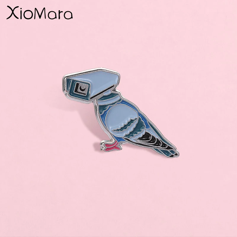 Funny Abstract Surveillance Head Pigeon Enamel Pin, Creative and imaginative Design Badge, Fashion Accessory, Gift for Friends