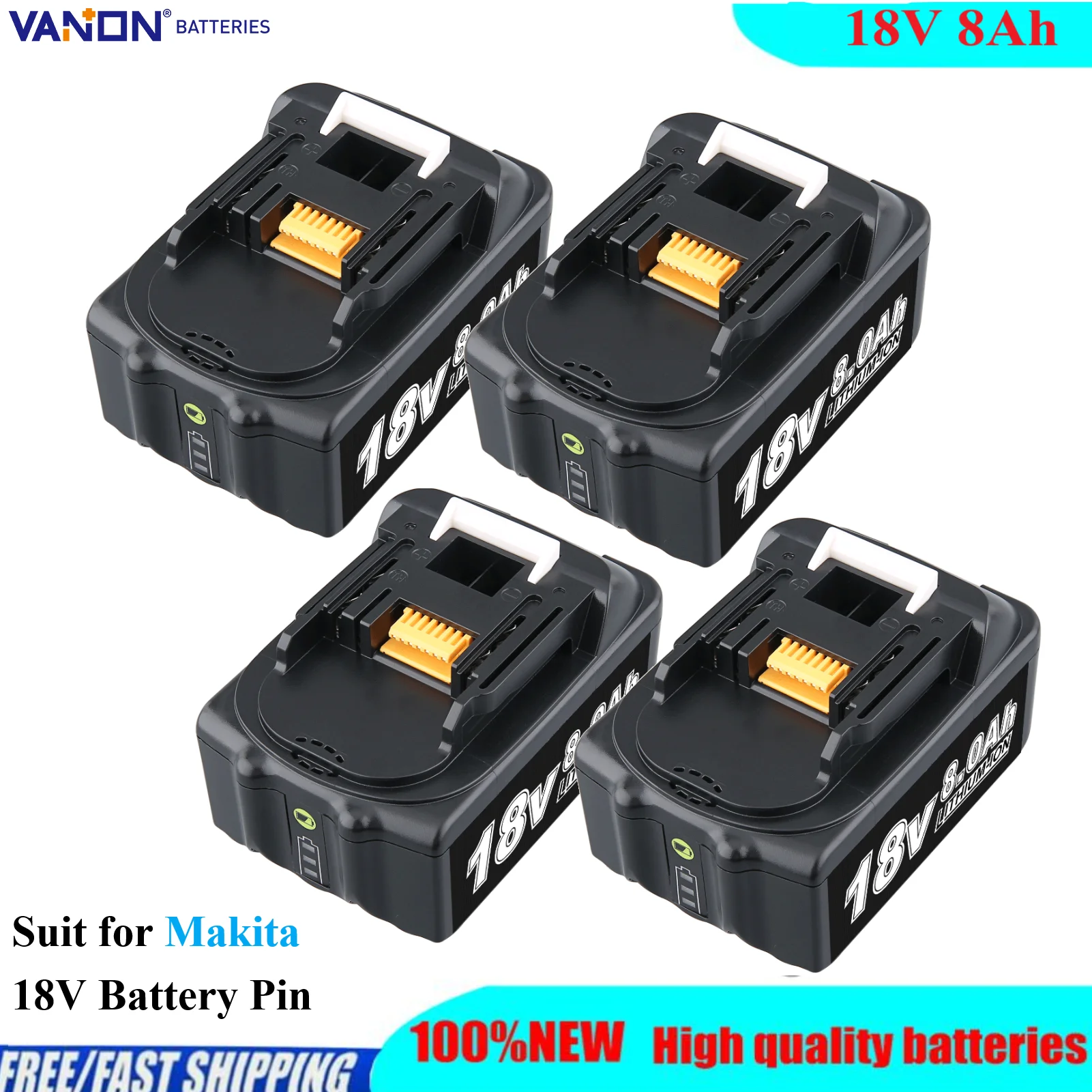 

VANON 1/2/4Pcs BL1860B 8.0Ah 18V Lithium Battery Replace for Makita BL1860 BL1850B BL1850 BL1840 BL1830 Cordless Tool Batter pin