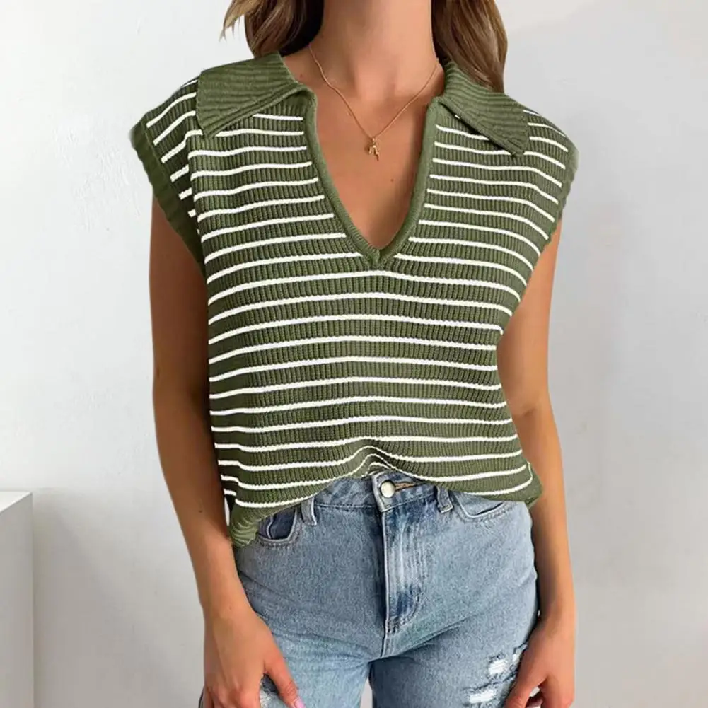 女性用サマーセーター,Vネックトップ,キャップスリーブ,ノースリーブのセーターベスト,対照的な色,ストライプカラーのTシャツ,2022