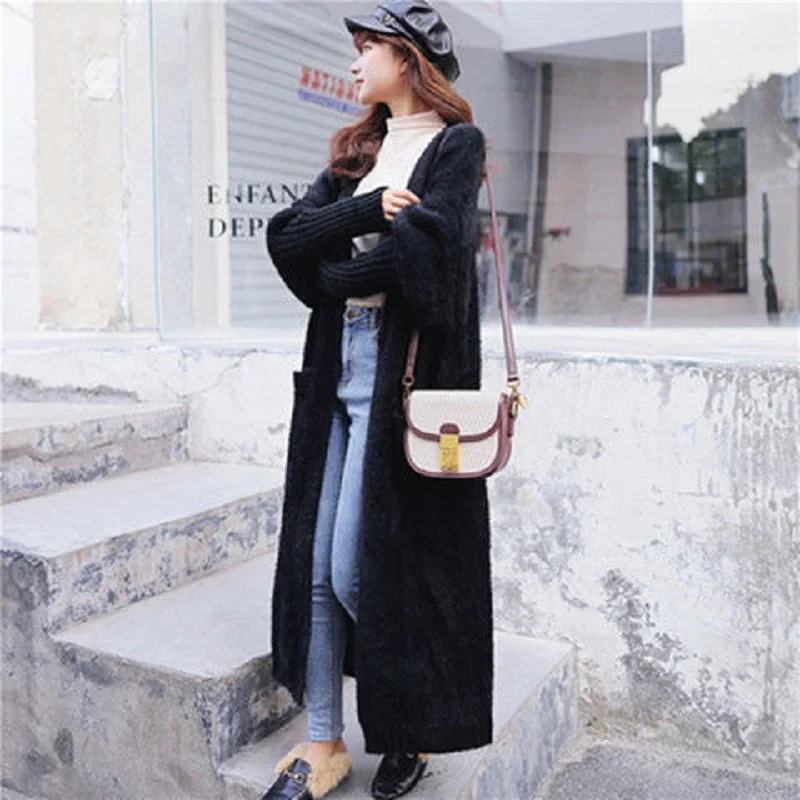 

black long cardigans for women 2023 long sleeve Autumn knit winter clothing sweaters fall vintage korean autumn clothes Coat