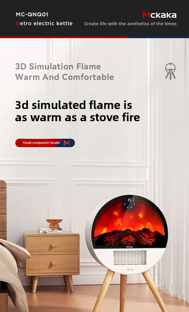 ZZ Heater Simulated Flame Home Intelligent Voice Remote Control Fireplace Winter Heating Electric Fan Heater